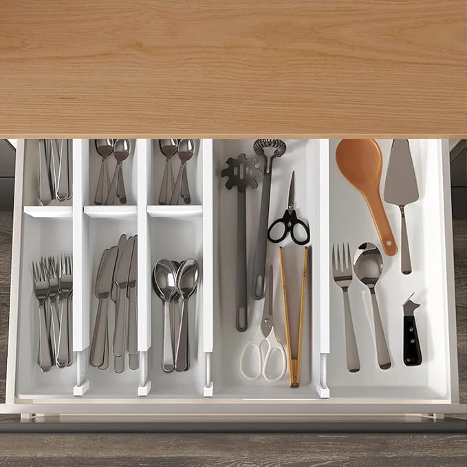 Expandable Bamboo Drawer Dividers, Drawer Separators,17-22 inches Adjustable Spring-loaded Organizer for Large Utensil, Clothes, Tools Drawers, 6Pack (White) - Image 7