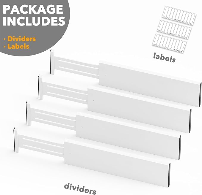 SpaceAid Bamboo 4 Pack Dresser Drawer Dividers, 4.65“ High Adjustable 17“-22” Drawer Organizers, Expandable Organization for Clothing, Clothes, Dressers, White - Image 7