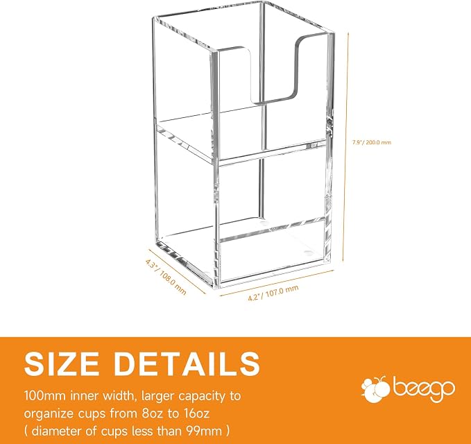 Beego 2-Compartment Cup Holder for Countertop - 2-Tier Clear Acrylic Cup Dispenser Coffee Station Paper Cup and Lid Organizer Condiment Storage for Restaurant Breakroom Kitchen Bar Accessories - Image 9