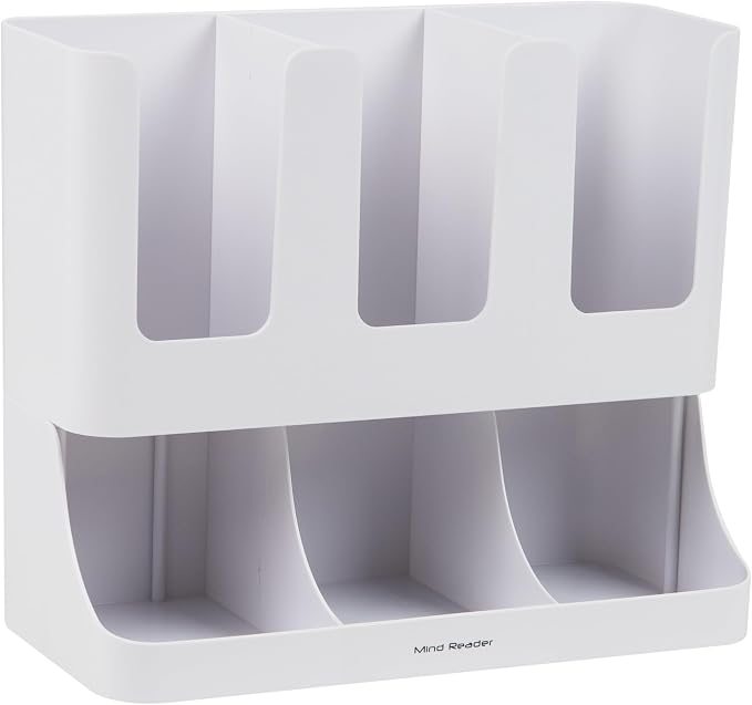Mind Reader 6 Compartment Upright Breakroom Coffee Condiment and Cup Storage Organizer, White (Pack of 4) - Image 7