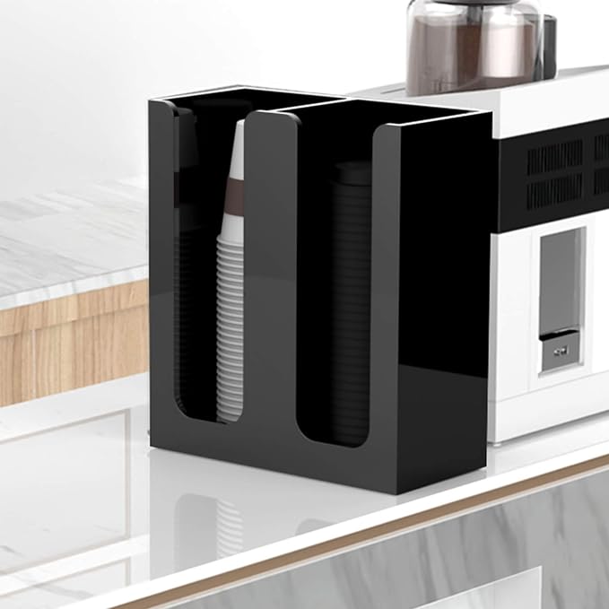 Richboom Acrylic Coffee Cup and Lid Storage Organizer Holder, 2 Compartments, Black - Image 7