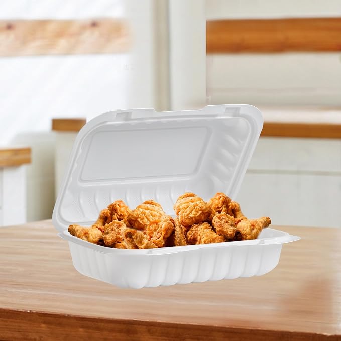 9x6 27 oz 50 Pack To Go Containers - Shrink Wrap Ready to Use | Mineral Filled PP BPA Free Clamshell | Freezer Microwave Safe | White Reusable Food Boxes for Commercial, Sandwiches & Salad - Image 6