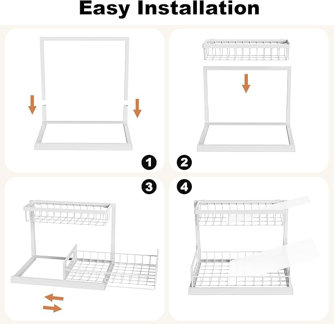 Under Sink Organizer, L-Shaped 2 Tier Pull Out Cabinet Organizer | Slide Out Sink Shelf Cabinet Storage Shelves, Under Sink Storage for Kitchen Bathroom Cabinet, White, 1 Pack - Image 7
