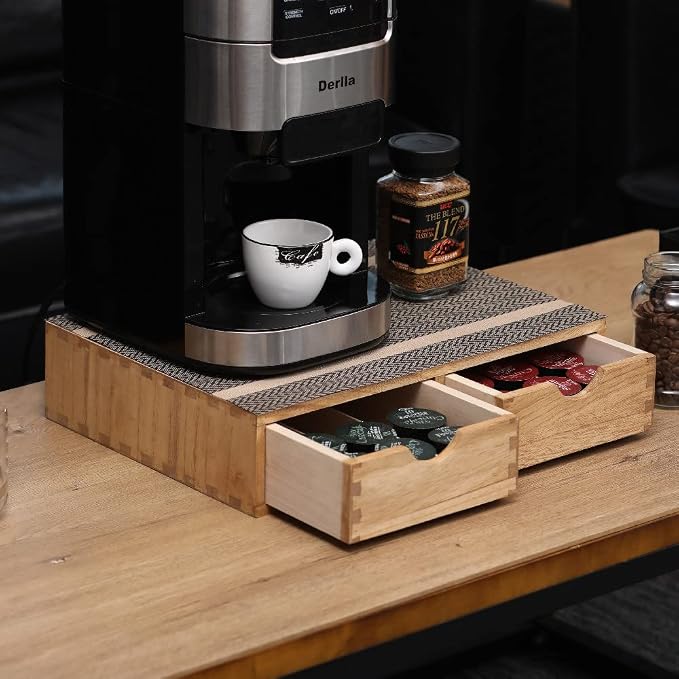 DDYURI Storage Drawer Holder for Capsules Coffee Pod K-cup Organizer /2 Drawers for Counter Organization for Kitchen Utensil Storage Home Decor Office Supplies- Coffee Brewer Accessories Wood 1D2C-LT - Image 9