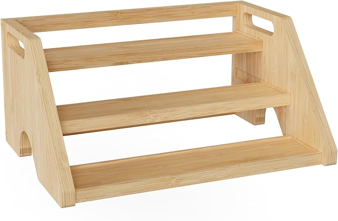 Bamboo Spice Rack Organizer -3-Tier Spice Rack for Countertop,Cabinet Spice Rack Organizer for 18 Spice Jars(4oz),Step Shelf(Yellow) - Image 7
