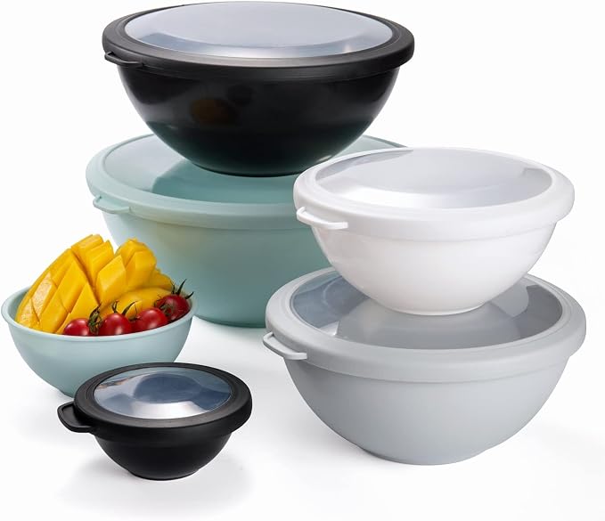 COOK WITH COLOR Mixing Bowls with TPR Lids - 12 Piece Plastic Nesting Bowls Set includes 6 Prep Bowls and 6 Lids, Microwave Safe Mixing Bowl Set (Mint) - Image 8