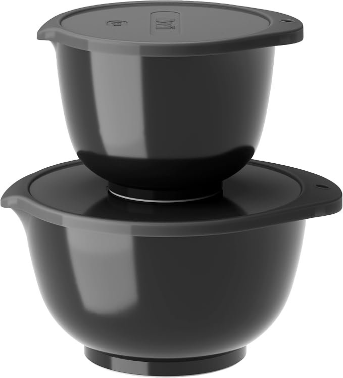Rosti Margrethe Bowl Set, Mixing Bowl Set, 4-Piece with 2 Mixing Bowls and 2 Lids, Dough Bowl Made of Recyclable Plastic, 1.5 Litres and 3 Litres, Black Edition (Black) by Rosti