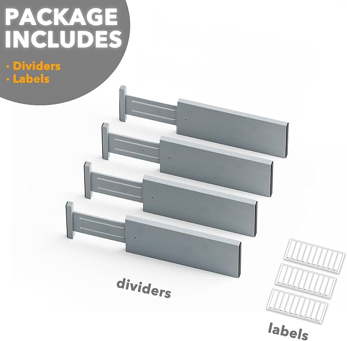 SpaceAid Bamboo 4 Pack Dresser Drawer Dividers, 4.65“ High Adjustable 12.5“-17” Drawer Organizers, Expandable Organization for Clothing, Clothes, Dressers, Gray - Image 7