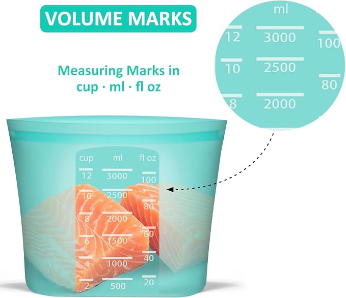 Reusable Storage Bag, 8 Pack 100% Silicone Food Storage Bags Stand Up Zip Lock Bags for Food Container, Freezer Microwave Oven Dishwasher Safe, 2 X-Large(0.8 Gallon) 2 Medium 2 Small 2 X-Small, Aqua - Image 7