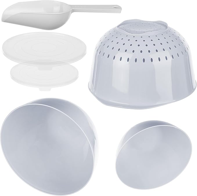 KADAX Plastic Bowl Set - Mixing Bowls with Lids 1.5L & 3L, Scoop & 3.5L Kitchen Strainer - Stackable Kitchen Accessories for Baking, Cooking, Washing & Storing - Image 9