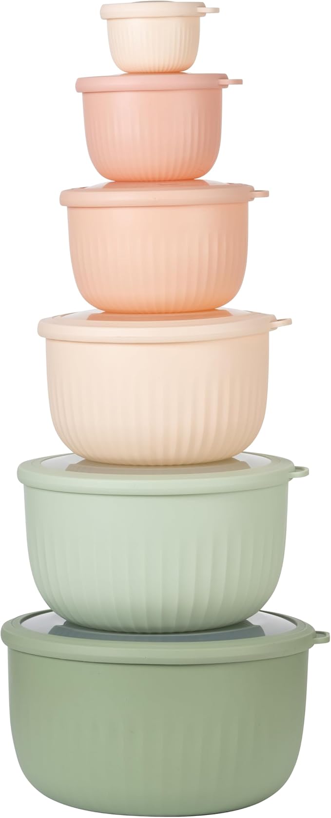 COOK WITH COLOR Prep Bowls with Lids- Wide and Deep Nesting Plastic Small Mixing Bowl Set with Lids, 12 Piece Set - Deep Bowls, Mint/Pink by CookwithColor