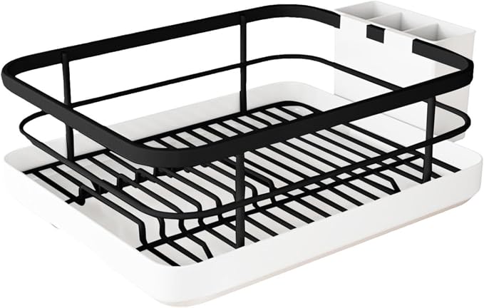 Dish Drying Rack for Kitchen Counter,Large Capacity Dish Drying Rack,Stainless Steel Dishes Drainer with Utensil Holder,Multifunctional Kitchen Utensil Holder with Dishes Racks and Tray (Black) - Image 9