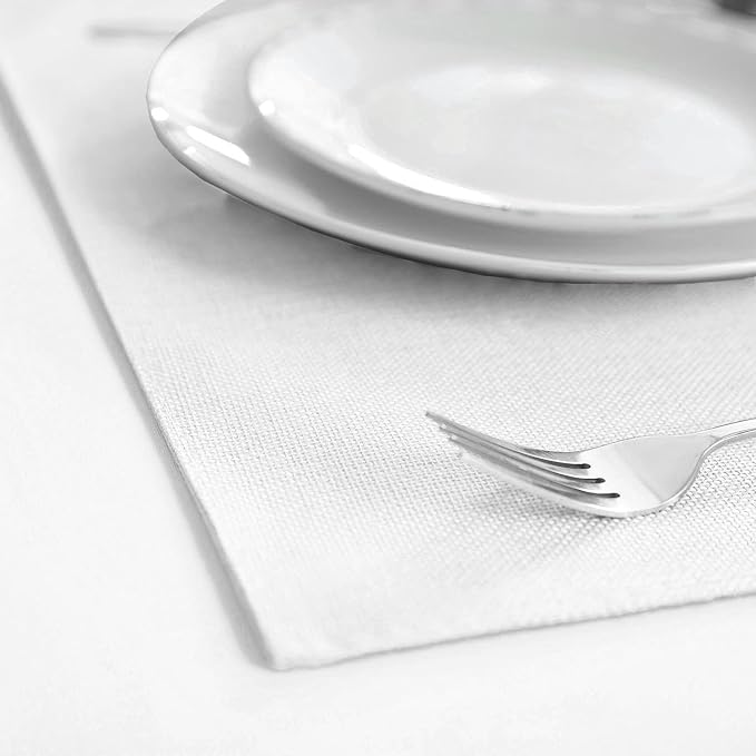 Cloth Placemats Set of 12, Linen Type Fabric Placemats Machine Washable Heat Resistant Placemats Wrinkle Free Thick Polyester Kitchen Place Mats for Dining Table (White) - Image 7