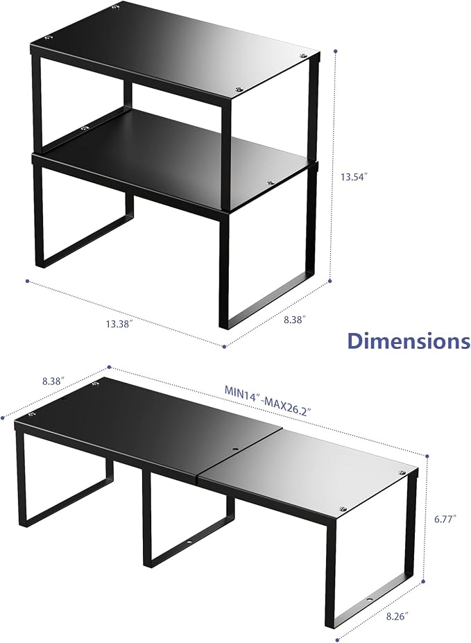 Cabinet Organizer Shelf, Set of 4 Cabinet Shelves, Stackable Metal Kitchen Counter Organizer, Adjustable Countertop Cupboard Pantry Shelf Riser Storage Rack, Black - Image 7