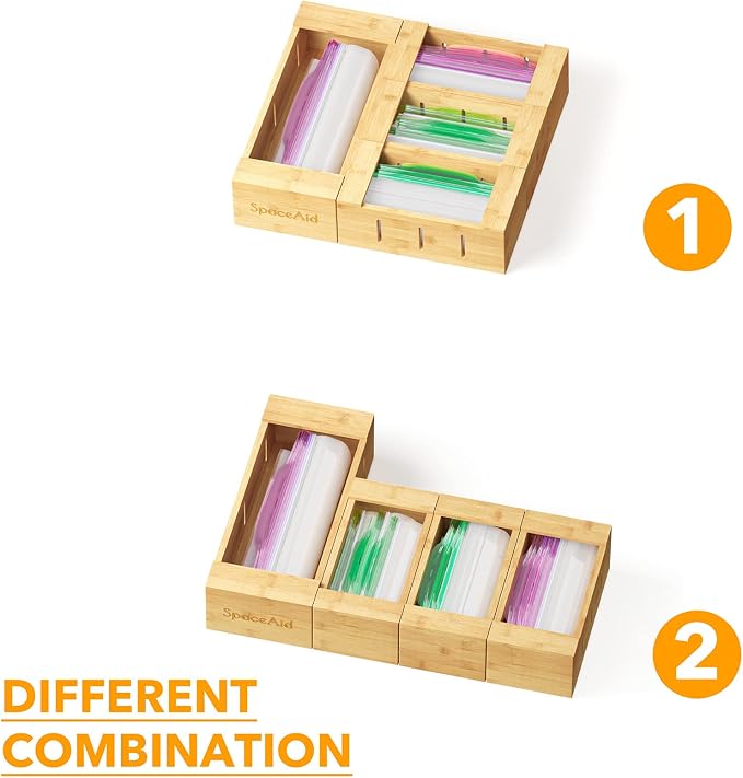 SpaceAid Bag Storage Organizer for Kitchen Drawer, Bamboo Organizer, (4 Pack) SpaceAid WrapNeat 4 in 1 Wrap Dispenser - Image 8