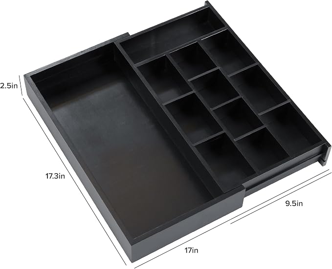 Tea Bag & Coffee Pod Organizer, 9.7-17 in, Black Bamboo | 10 storage compartments, adjustable wall inserts, non-slip feet, food-safe - Image 8