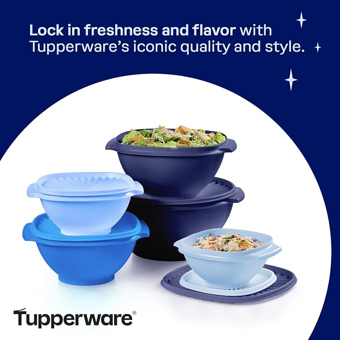 Tupperware Heritage Collection, New 10 Piece Food Storage Container Set in Vintage Blue, Dishwasher Safe and BPA Free (5 Bowls, 5 Lids) - Image 6