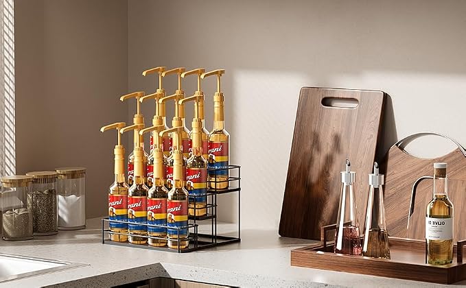 kimilus 12 Bottle Capacity Coffee Syrup Organizer 3 Tier Coffee Syrup Stand Shelf for Coffee Bar Kitchen Small Wine Rack for Bar Family Storage for Syrup Wine Dressing - Image 6