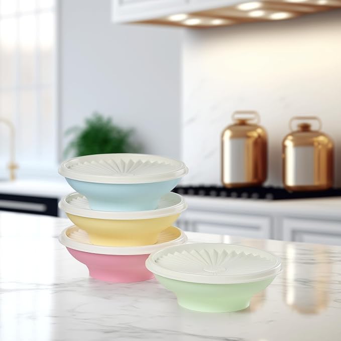 Tupperware Heritage Collection, New 4 Cereal Bowl with Lids Set in Vintage Colors, Dishwasher Safe and BPA Free (4 containers, 4 lids) - Image 6