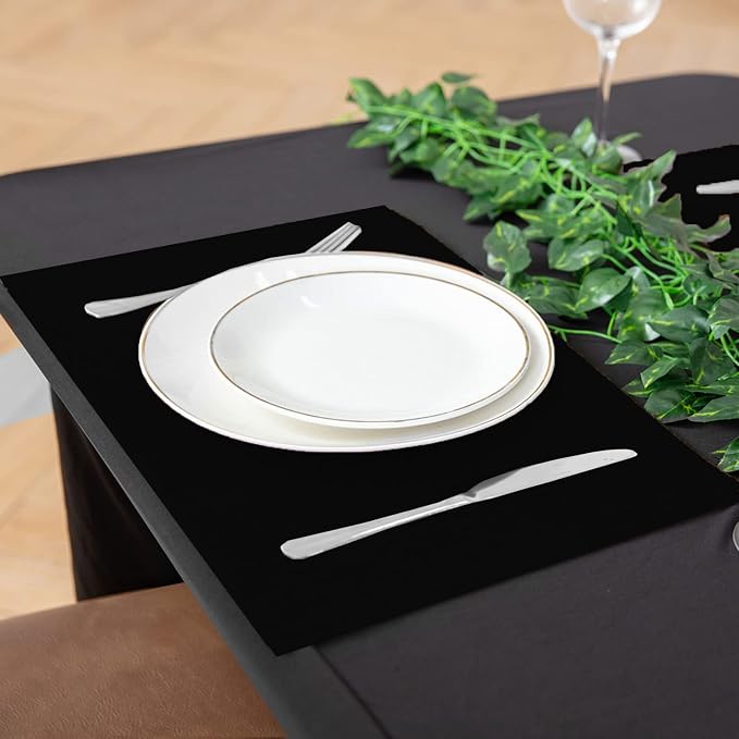 Cloth Placemats Set of 8, Linen Type Fabric Placemats Machine Washable Heat Resistant Placemats Wrinkle Free Thick Polyester Kitchen Place Mats for Dining Table (Black) - Image 7