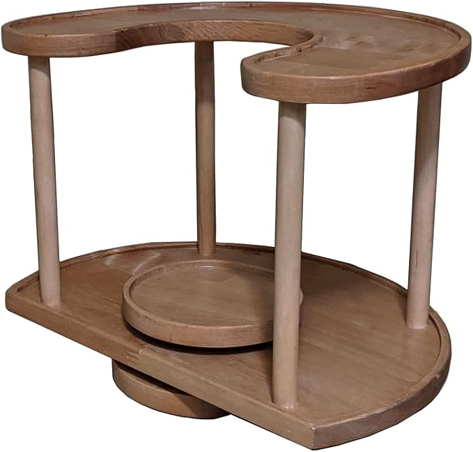 Two Tier Organizer Wood Lazy Susan for Countertop Spinner Turntable Tea Organizer for Cabinet Soda Rack Organizer Turn Tables for Organization | Spice Storage Organizer House Organization (Sunset) - Image 4