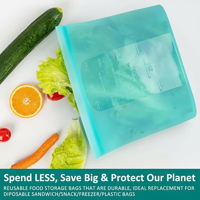 8-Pack Reusable Silicone Food Storage Bags, 100% Silicone Stand-Up Wide-Open Zip-Lock Reusable Storage Bags for Food, Freezer Microwave Oven Dishwasher Safe, Aqua, 4S 4XS - Image 7