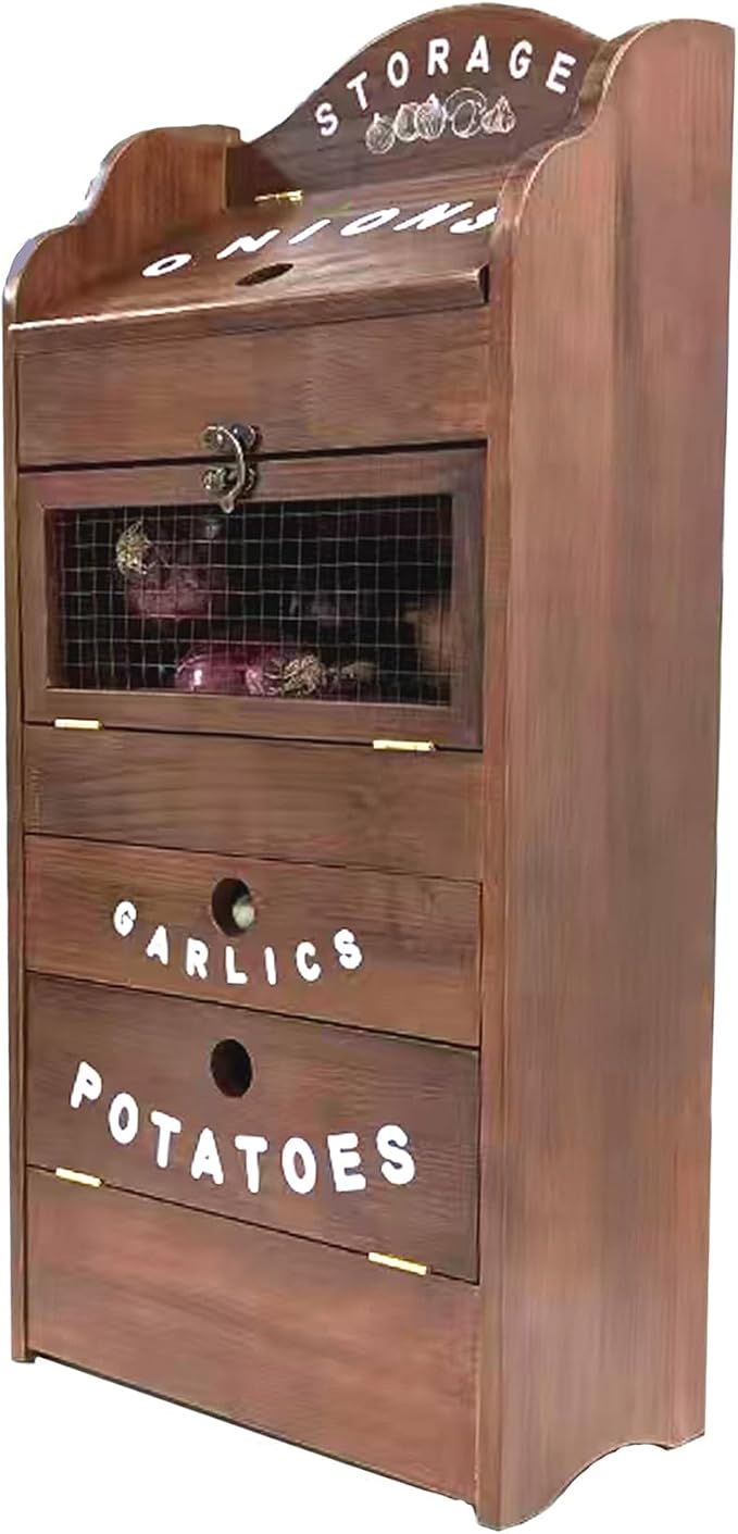 ARTAWEIN Pine Wood Veggie Bin for Potato, Onion and 1 Garlic Drawer Vegetable Box for Kitchen Storage, Solid Wood Vegetable Bin 13.77" L X 7.1" W X 29.3" H (Rustic Walnut) - Image 9