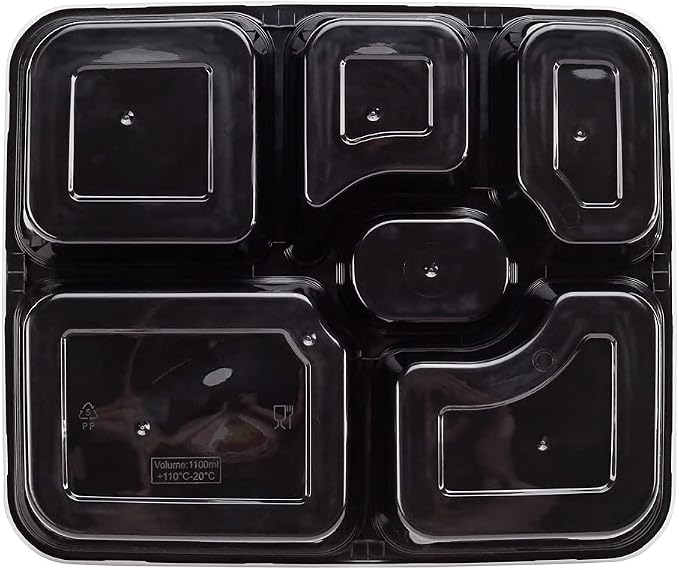 Restaurantware Asporto 53 Ounce Food Containers 100 Microwavable Take Out Food Containers - Clear Plastic Lids Included WIth 6 Compartments Black Plastic Catering Food Containers Disposable - Image 18