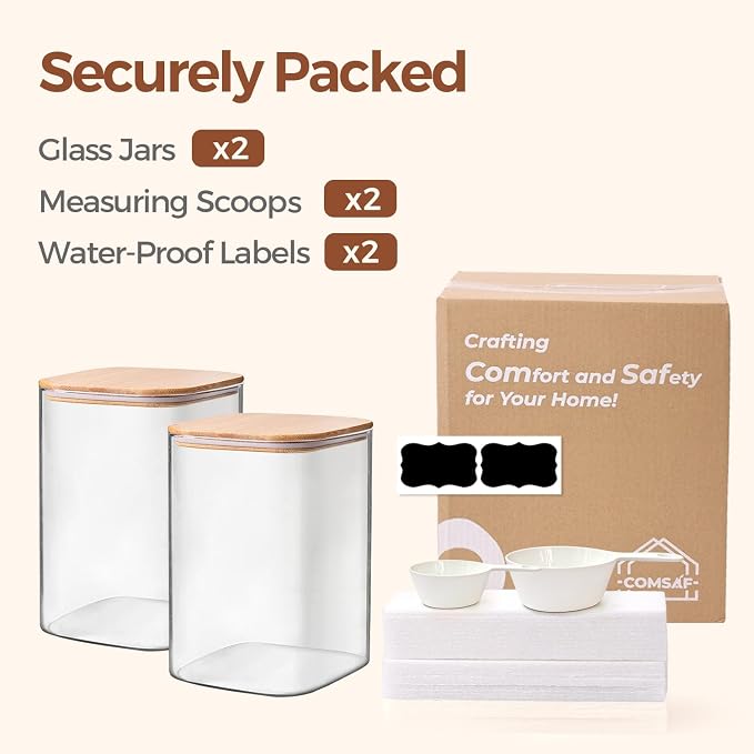 ComSaf Flour Sugar Storage Containers 4 Qt, Set of 2 Glass Flour Container | 1 Gallon Large Glass Storage Containers, 15cm Extra Wide Mouth Canisters, Easy Clean and Scoop, 4.4lb Flour Jar, BPA Free - Image 8