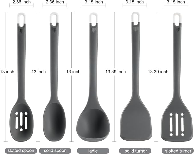 Silicone Kitchen Cooking Utensils Set: MOACC Heat Resistant 13inch Long Kitchen Gadgets, BPA Free Non Stick Rubber Cook Accessories For Food Prep, Frying, Serving, Basting (Dark Grey) - Image 7