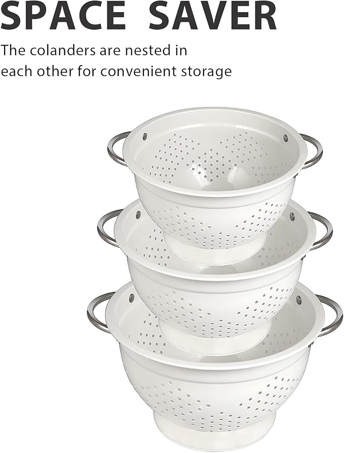 Colander Set for Kitchen, 1.5, 3, 5 Qt Food Strainers and Colanders | Stainless Steel Handle,Strainers and Colanders For Pasta, Vegetables, and Fruits, Coated Metal, Kitchen Essential - Image 9