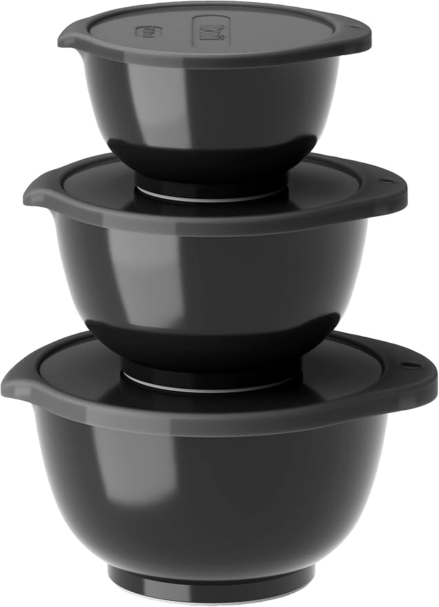 Rosti Margrethe Bowl Set, 6-Piece Mixing Bowl Set with Lids, 0.25L, 0.5L, 0.75L, Black Edition, Durostima Plastic, Dishwasher, Microwave, Freezer Safe by Rosti