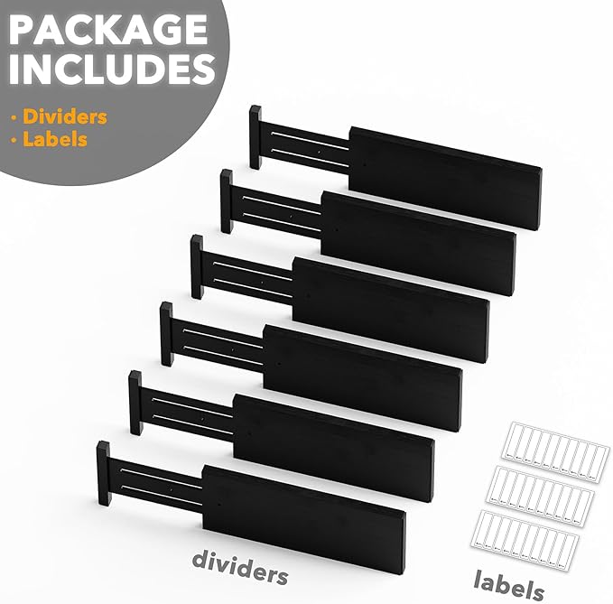SpaceAid Bamboo Dresser Drawer Dividers 6 Pack, 4.65“ High Adjustable 12.5“-17” Drawer Organizers, Expandable Organization for Clothing, Clothes, Dressers, Black - Image 7