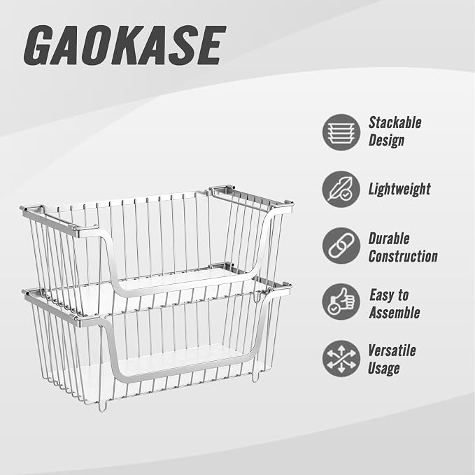 4 Pcs Stackable Wire Baskets for Pantry Organizers and Storage,silver | Vegetable Fruit Basket for Countertop,Kitchen Storage Metal Baskets,Produce Potato Onion Storage Bin, - Image 8