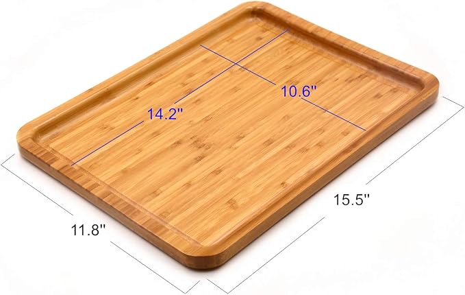 Bamber Large Size Bamboo Serving Tray, Rectangular, 15.5 x 11.8 x 0.8 Inches - Image 9