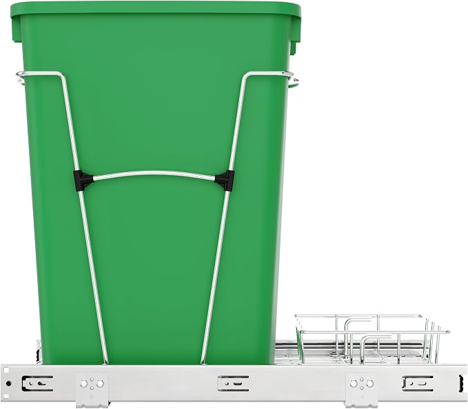 Rev-A-Shelf Pullout Trash Can for Kitchen Cabinets 35 Qt Garbage Waste Recycling Bin with Full Extension Slides, Green, RV-12KD-19C-S - Image 9