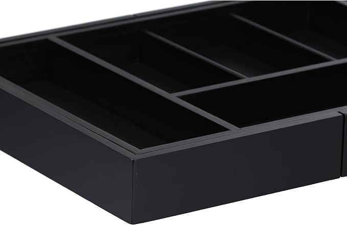 Relaxdays Cutlery Tray, Extendable Insert, 5 to 7 Compartments, Drawer Organiser, Bamboo & MDF, Utensils Storage, Black, Fibreboard, 5 x 49 x 28 cm - Image 7