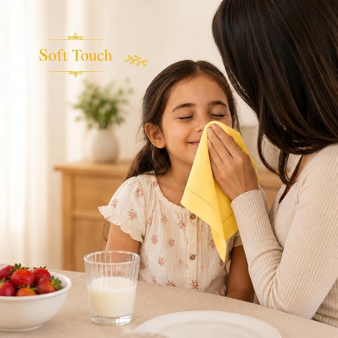 ALPHA Living HOME Cotton Cloth Napkins Set of 12, 18x18 Cotton Napkin Cloth Washable, Soft, Reusable Napkins for Wedding, Parties, Christmas, Thanksgiving, Everyday Use (Yellow) - Image 9