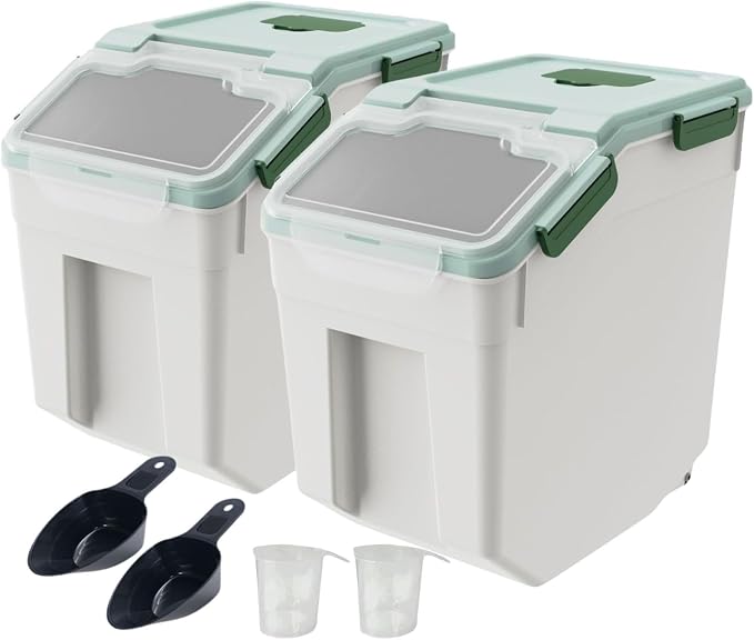 Saim 2 Pack 50lb Flour & Rice Storage Container Bin,Rice Dispenser (Green) | BPA free plastic with seal lid, rolling wheels and measuring scoop, one-hand scooping for rice, flour, cereal and grain - Image 7
