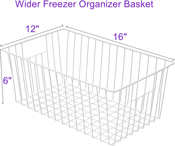 16Lx12W inch Wider Freezer Storage Organizer Baskets Container, Deep Metal Wire Chest Upright Refrigerator Divider Bins with Built-in Handles for Cabinet, Pantry, Closet, Kitchen(4) - Image 7
