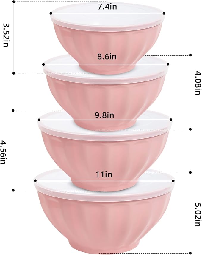 Mixing Bowls with Lids Set,4 Piece Large Plastic Nesting Bowls,Includes 4 Microwave safe Mixing Bowl and An Egg Whisk for Kitchen Prepping,Baking,Cooking Food, Pink - Image 7