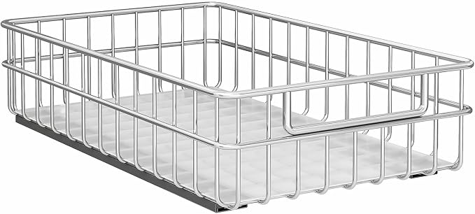 Pull out Cabinet Organizer, Stainless Steel 1-Pack (11.8"W x 21"D) Full-Extension Slide out Drawer, Adhesive Roll out Can Spice Storage Basket Shelf Rack for Pantry, Kitchen, Bathroom, Home Closet by Kitstorack