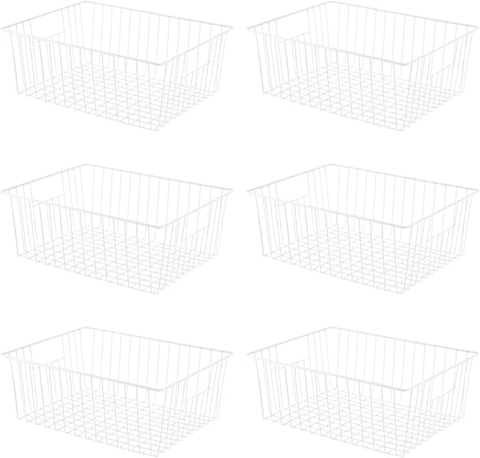 6 Pack Upright Freezer Organizer Bins - Standup Freezer Organizers for 16 Cu.Ft Upright Freezer Improve Air Circulation, Wire Storage Baskets, White - Image 9