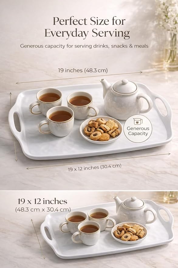 Large Serving Tray with Handles - Durable Rectangular Melamine Platter for Food, Snacks, Appetizers, Parties & Everyday Use - Set of 2 (19" x 12") - Image 7