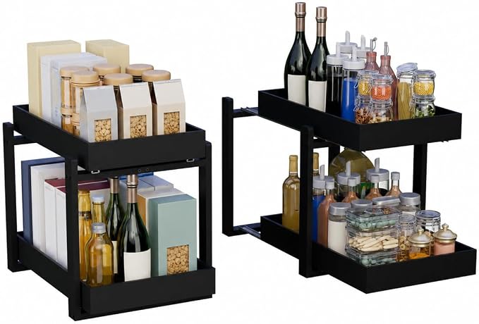 Bamboo Under Sink Organizer 2 Tier Pull Out Cabinet Storage Drawer - Image 6