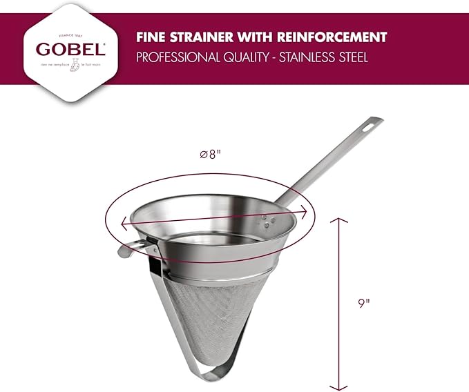 Gobel - Fine Strainer - 8 inch diameter - Stainless Steel - with Reinforcement & with Hook - Professional Quality - Made in France - Image 5