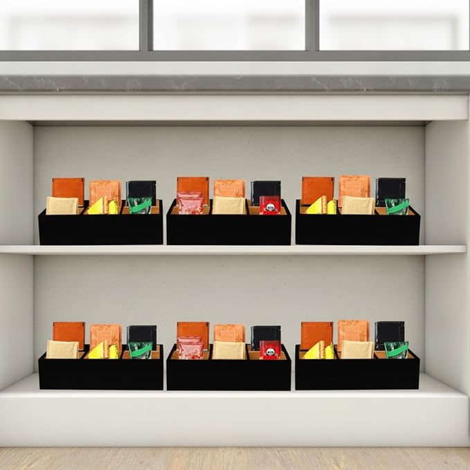 Maitys 4 Pcs Wooden Divided Storage Organizer Wood Container with 6 Compartments Food Storage Bin Wooden Tea Drawer Box Bin Holder Case for Snacks Tea Bags Coffee Sugar - Image 7