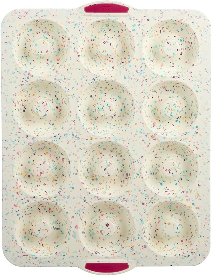 Trudeau Mega Jumbo Donut Pan, 12-Count, Nonstick Confetti Bakeware for Donuts, Muffins & Bagels – Heavy-Duty, Easy-Release Baking Pan for Homemade Treats by Trudeau