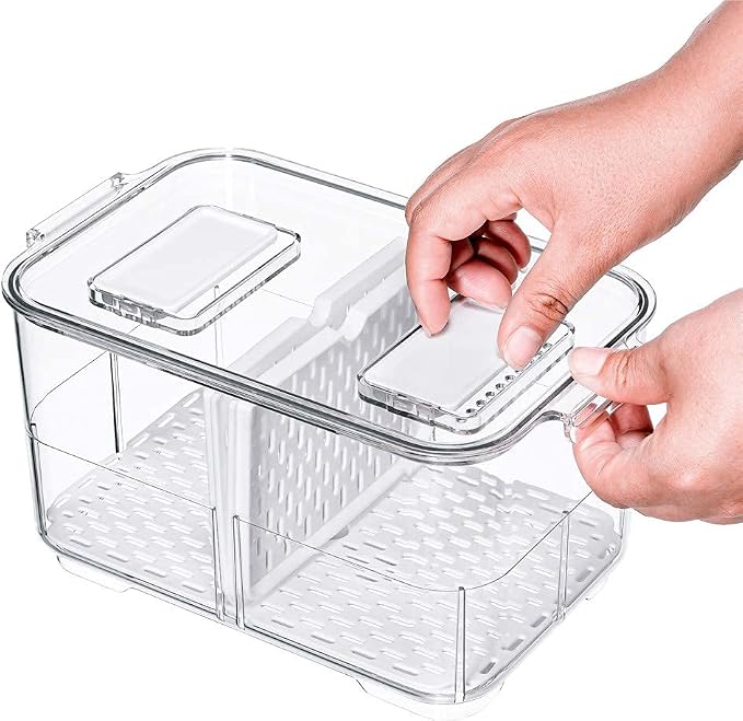 SANNO Vegetable Fruit Containers Fridge Food Storage Produce Saver Container Stackable Refrigerator Freezer Organizer Fresh Keeper Drawers Organizer set of 2 - Image 9