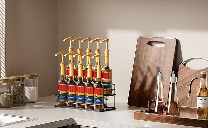 kimilus 10 Bottle Capacity Coffee Syrup Organizer 2 Tier Coffee Syrup Stand Shelf for Coffee Bar Kitchen Small Wine Rack for Bar Family Storage for Syrup Wine Dressing - Image 6